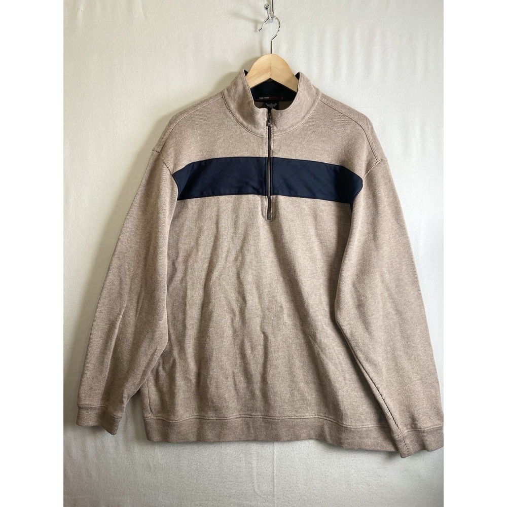 Tiger Woods Collection Pullover XL 1/4 Zip Golf Sweater Beige Stripe Nike